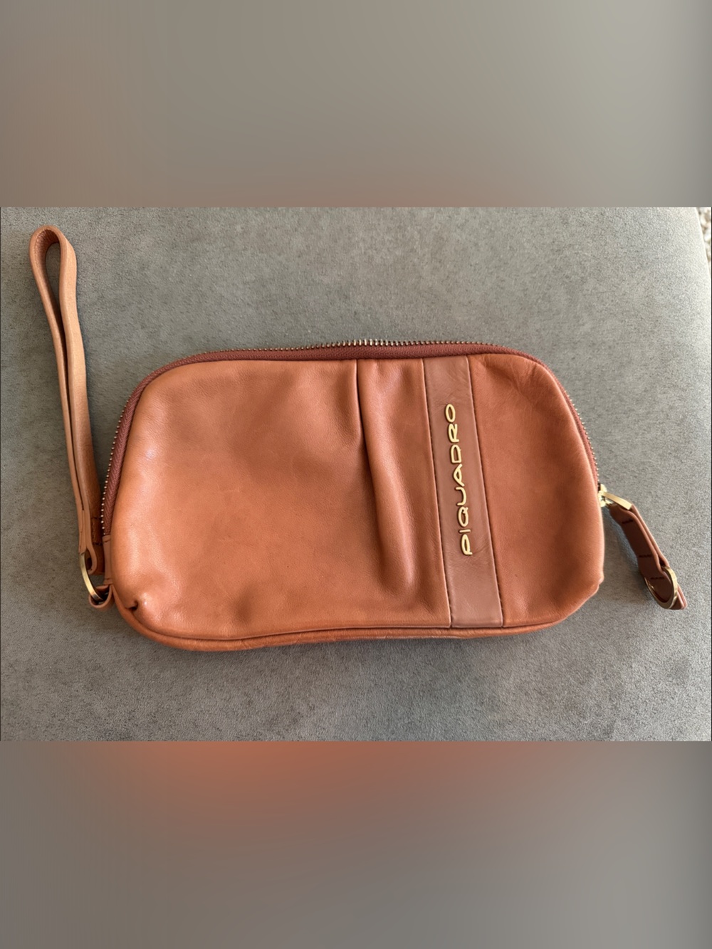 Piquadro Women's Camel Colored Leather Wristlet Clutch